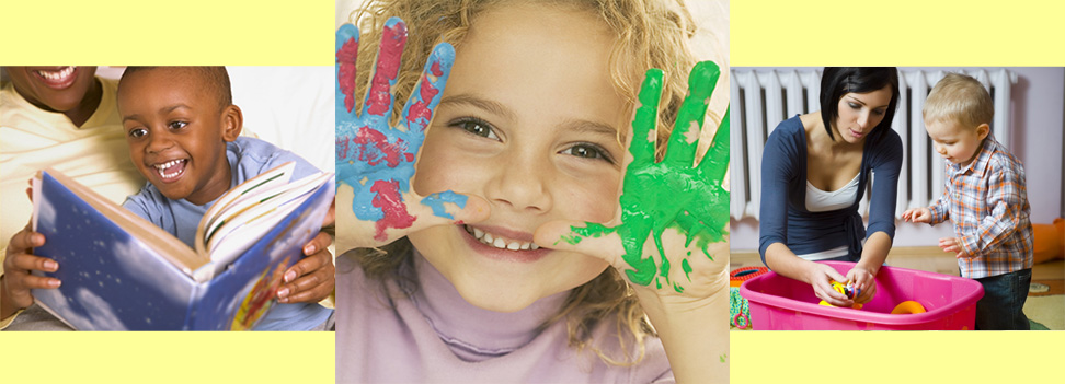 Children having fun reading, painting and playing